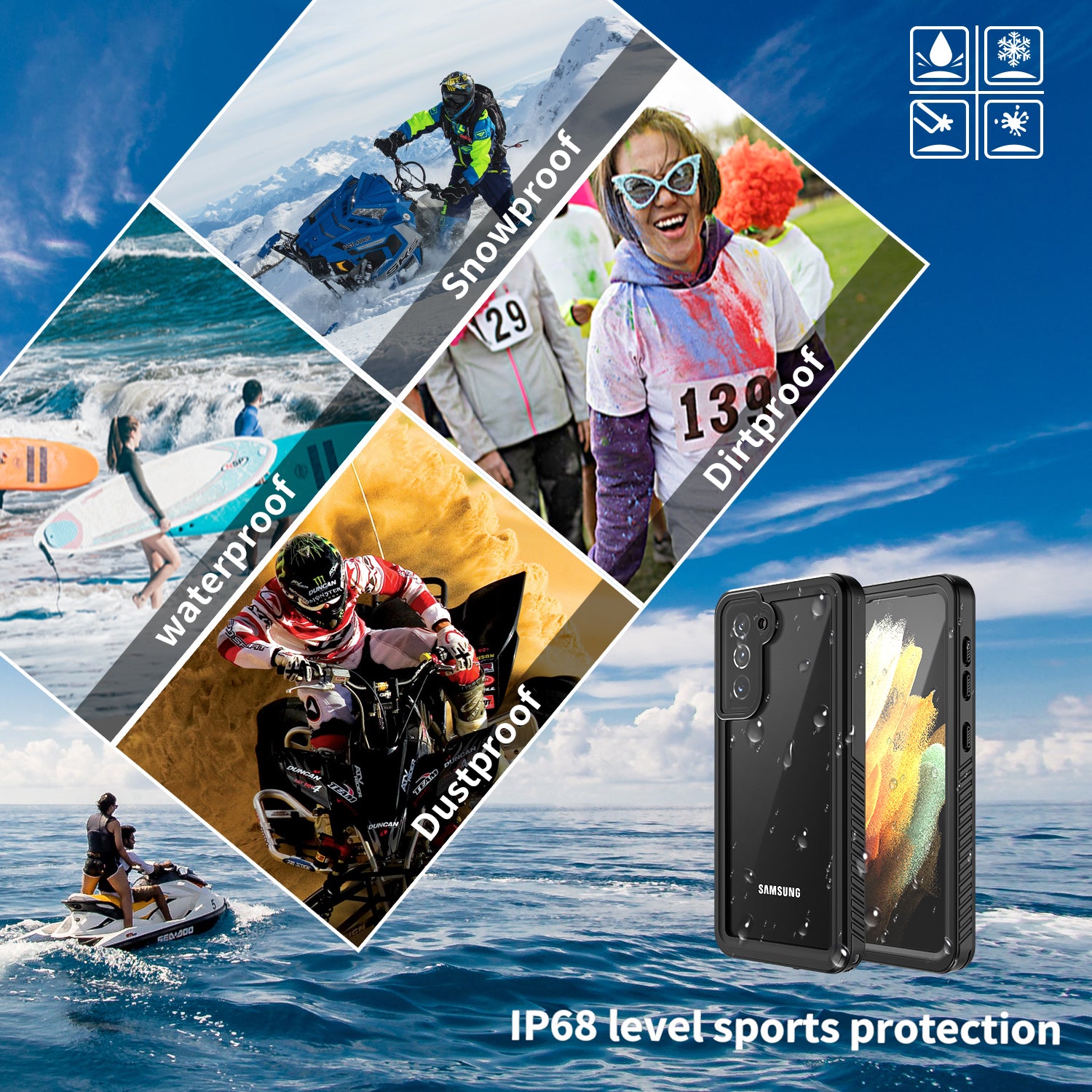 FS Series IP68 Waterproof Case For Samsung Galaxy S21 5G Cell Phone Dust-proof Anti-drop Clear Shell FS Series IP68 Waterproof Case For Samsung Galaxy S21 5G Cell Phone Dust-proof Anti-drop Clear Shell